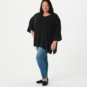 StyleList by Micaela Women's Faux Suede Trim Poncho Style Knit Top Size M NWT